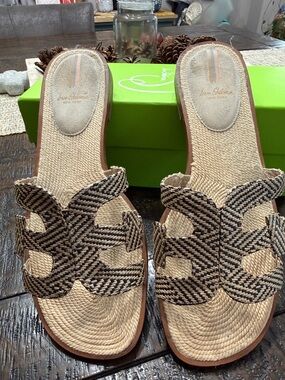 Sam Edelman Black & Tan Braided Slide Mules